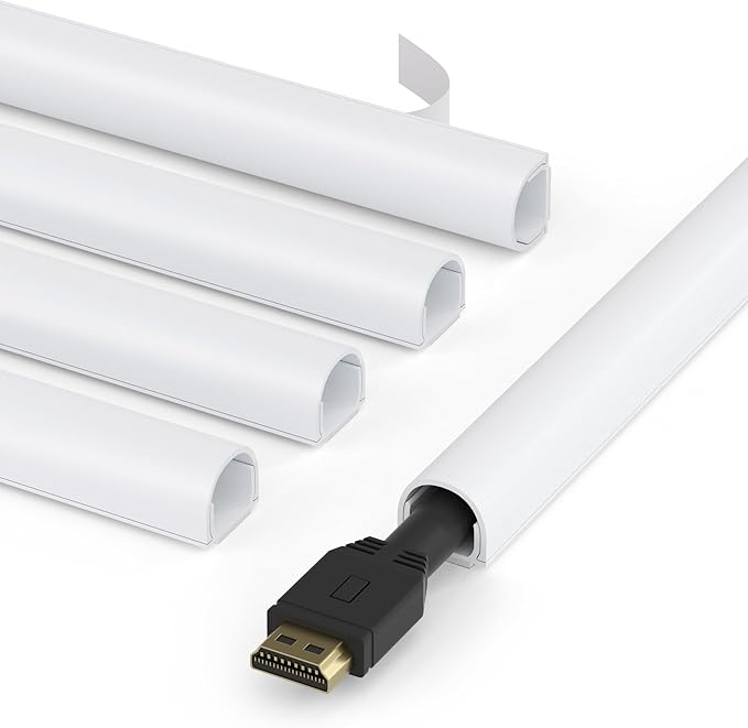 ZhiYo 71in Wire Covers for Cords on Wall, One Cord Hider, Self-Adhesive Cord Covers for Wires on Wall, Paintable TV Cable Hider, White Cable Management Raceway Kit, 5X L14.2in, W0.5in H0.4in