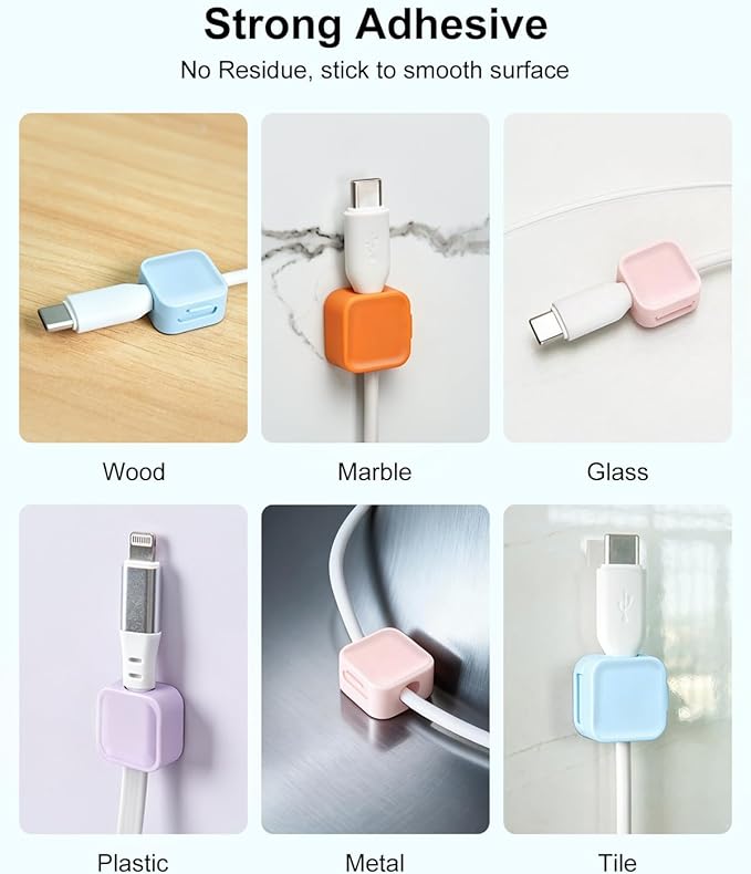 Art3d 8 Pack Magnetic Cable Clips, Multi-colors Cable Management Accessories, Cord Smooth Adjustable & Adhesive Backing Cord Organizer for Office Home Organization, Desk, Wall, Nightstand, Phone, Car
