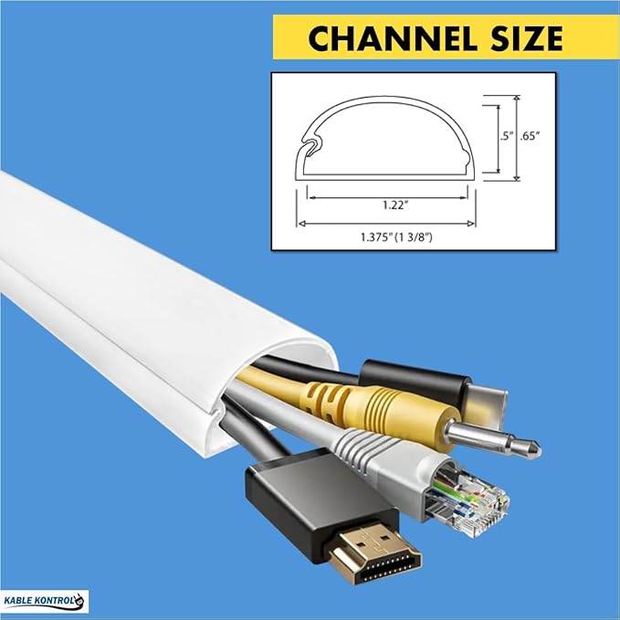 Kable Kontrol Half Round Cord Hider, Cable Cover, Hide TV Wall Mount Wires, Raceway for Cords, Decorative Wire Covers, Paintable, Adhesive Cable Concealer - 1.2in W x 0.50in H x 40in L– 20 Pcs - White