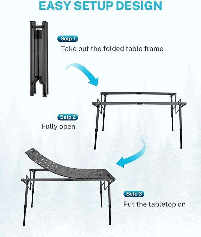 Gonex 50" Camping Table with Adjustable Height Legs for Uneven Ground, Portable Folding Aluminum Roll Up Table with Mesh Pocket for Camping, Picnic, BBQ, Cooking, Beach