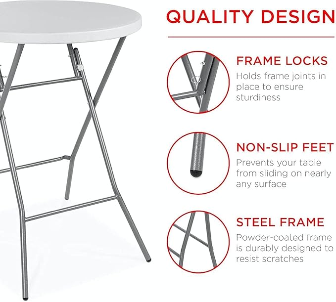 PRO&Family Commercial Round Folding Table, White Top, Powder-Coated Steel Frame, High-Impact Polyethylene Construction, Perfect for Wedding, Party, Shool, Church. (5, 32")