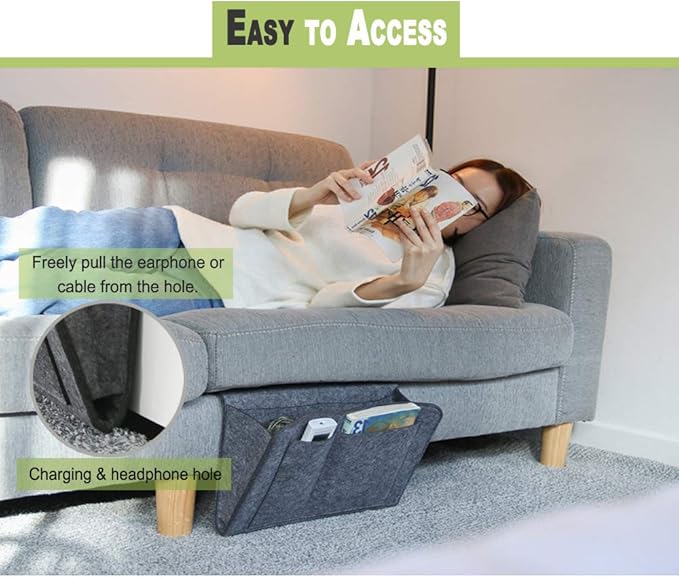 Felt Bedside Caddy Bed Dorm Bunk Organizer Storage Pocket for Organizing Tablet Magazine Phone Small Things Holder (Gray)