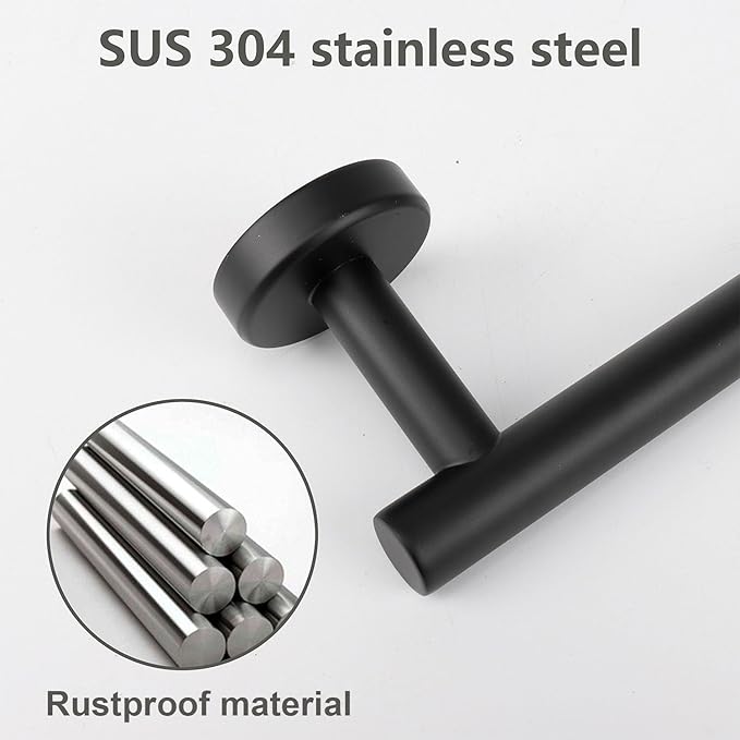 TocTen Bath Towel Bar - 2 Pack Thicken SUS304 Stainless Steel Towel Rack for Bathroom, Bathroom Hardware Accessories Towel Rod Heavy Duty Wall Mounted Towel Holder (16 Inch, Matte Black)