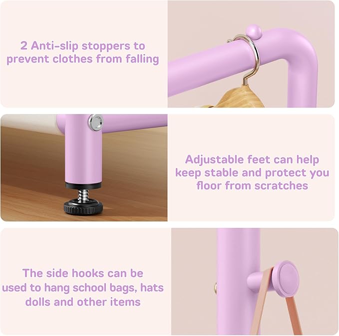 Kids Clothing Rack with Storage Shelf, Kids Dress Up Storage for Coats, Small Baby Garment Rack for Hanging Clothes, Toddler Wardrobe Closet Organizer (Purple, Classic)
