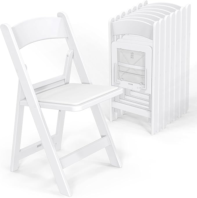 VINGLI Resin Folding Chairs with Cushion, Foldable Plastic Chair with Comfortable Padded Seats, Perfect for Event Party Indoor Outdoor, White, 8 PC