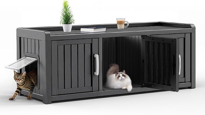 DRATO Indoor Outdoor Shoe Storage Cabinet, Shoe Bench Entryway with Adjustable Shelves, Multifunctional Resin Storage Bench for Entryway Foyer Hallway (Black, 3 Doors with Windows)