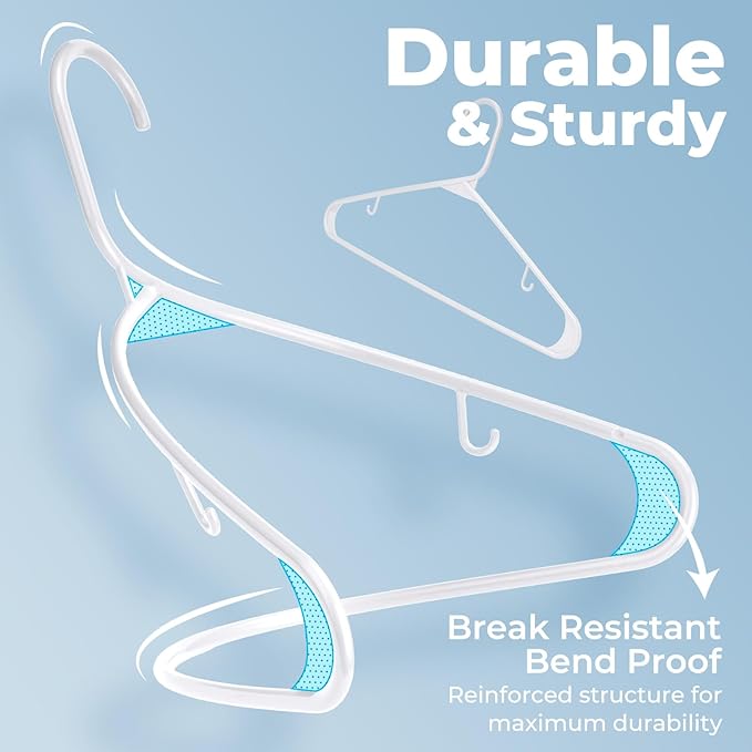HOUSE DAY White Plastic Hangers 40 Pack, Plastic Clothes Hangers with Built-in Strap Hooks, Space Saving Slim Hanger for Closet Organizers and Storage, Durable Clothing Hanger for Shirts Blouses Tops