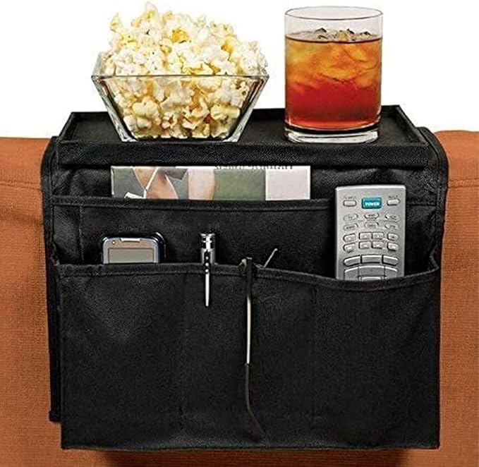 Non-Slip Armchair Caddy with Cup Holder Arm Rest Organizer TV Remote Control Holder Oxford Sofa Tray Chairs Couch Storage Arm Tidy Armrest Bag Bedside Space Saver Bag for Cellphone Magazines Glasses