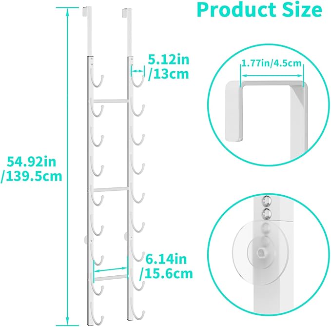 HapiRm Rolled Towel Racks for Bathroom - 9-Tier Over The Door & Wall Mounted Bathroom Towel Storage, Hanging Metal Organizer for Towels & Bath Sheets, Space Saving Rack for Bathroom, Camper, RV, White