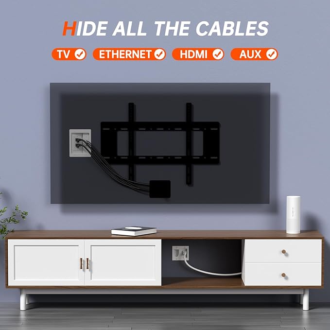 ZEXMTE in Wall Cable Management Kit, Cable Concealer Kit for Wall Mounted TV, Recessed Outlet with TV Cord Hider for Power Cables & Low Voltage Cables, Fits All Plugs