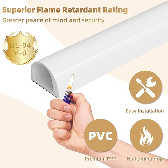 39" Side Open Cord Hider for Wall Mounted Tv, Silicone Flexible Cable Cover to Hide Conceal Cords Along Wall,Wire Raceway Management Cable Concealer Channel,Electric Cord Organizer,W 1.08"× H 0.6"