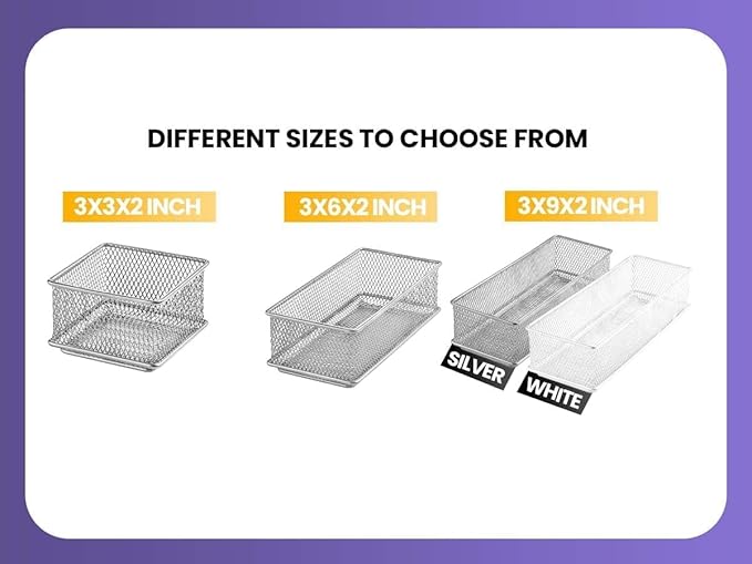 YBM HOME Silver Mesh Drawer Cabinet and or Shelf Organizer Bins, School Supply Holder Office Desktop Organizer Basket (12, 6x15x2 Inch)