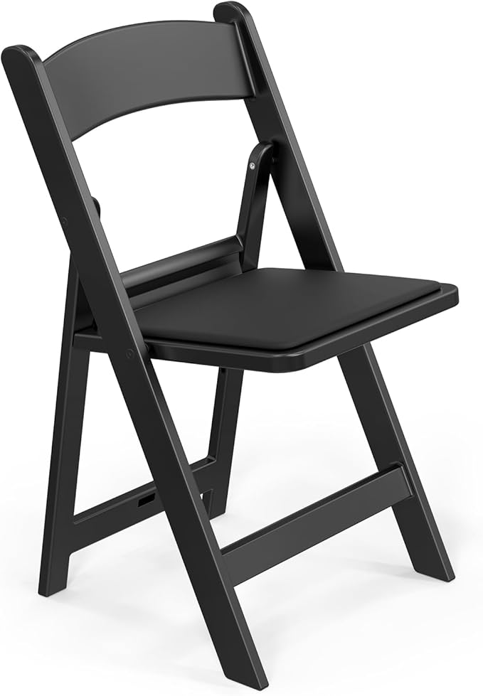 VINGLI Black Resin Folding Chair with Padded Cushion, Set of 1, Plastic Foldable Seat for Indoor & Outdoor Use, Comfortable Design for Events, Parties & Home (1, Black, M)