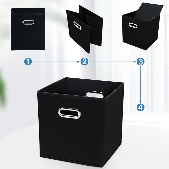 STOREONE 13 Inch Cube Organizer Bins ,Black Fabric Storage Bin，Foldable Storage Box Basket with Dual Handles Fabric Organizer Bins and collapsible Storage Boxes，Set of 3,Black
