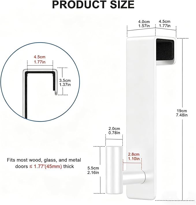 HUFEEOH 2-Pack Over The Door Hooks, Stainless Steel Door Hanger for Towels & Coats, Bathroom Towel Rack Coat Rack, Tool-Free Hooks for Hanging (White, Fits 1-3/4" Thick Door -T Shape 2 Pack)