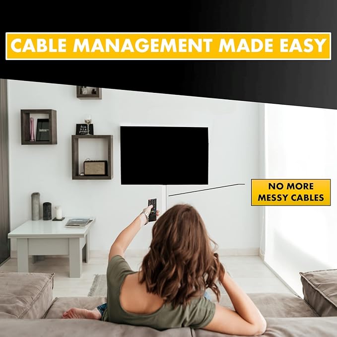 Kable Kontrol Cord Cover Cable Raceway Kit, 107”in Cable Cover Channel, Paintable Self-Adhesive Cable Management Wire Concealer, Cord Hider for Wall Mounted Tv, 0.43” W x 0.50” H –8 Pcs – White