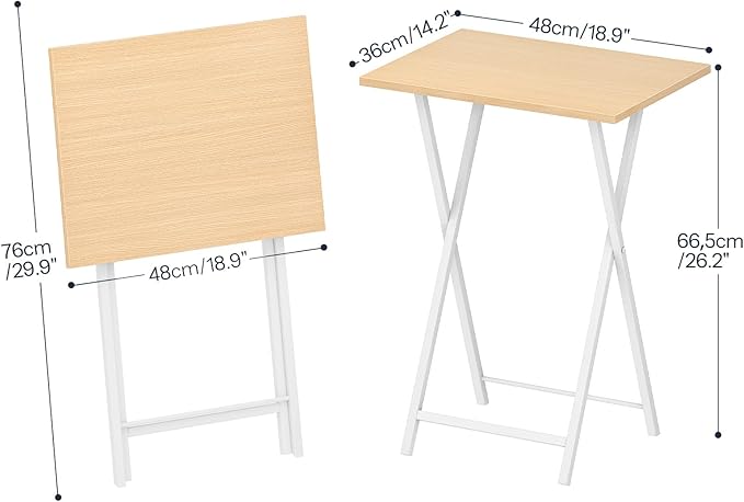 HOOBRO Folding TV Tray Tables, Set of 2 Side Table for Small Space, Industrial Snack Tables for Eating at Couch, Stable Metal Frame, Easy Assembly, Space Saving, Natural and White WN25BZ01