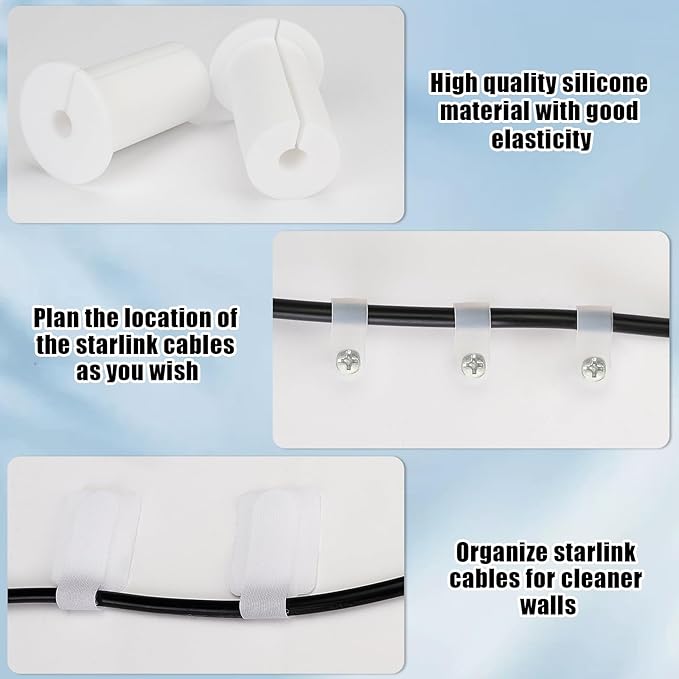 24Pcs Cable Routing Kit for Starlink - 1 inch Wall Grommets for Cables Through Bushings Cable Grommet with Nail in Cable Clips Reusable Cable Ties