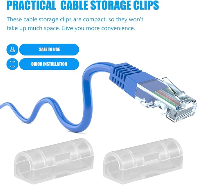 OSALADI 20 Pcs Self-Adhesive Cable Clips Wall Line Card Wire Organizer Cord Holder for Desk and Wall Cable Management Compact 1.29X0.51X0.47In