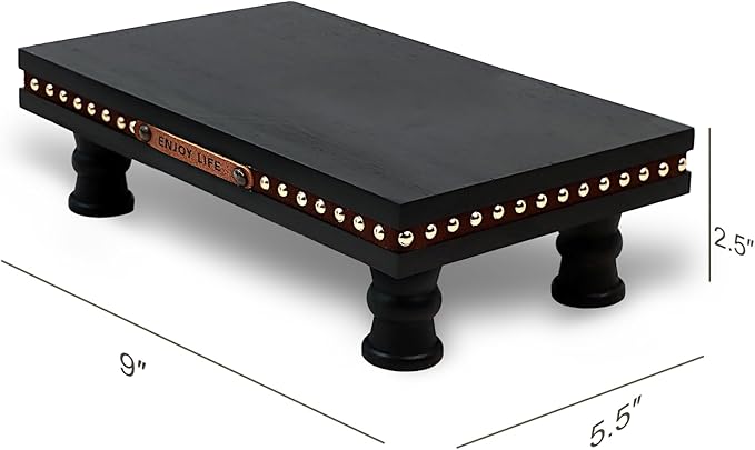 Wood Tray Pedestal Stand, Waterproof Bathroom Counter Organizer, Modern Farmhouse Riser for Soap/Candle/Sponge Black Middle