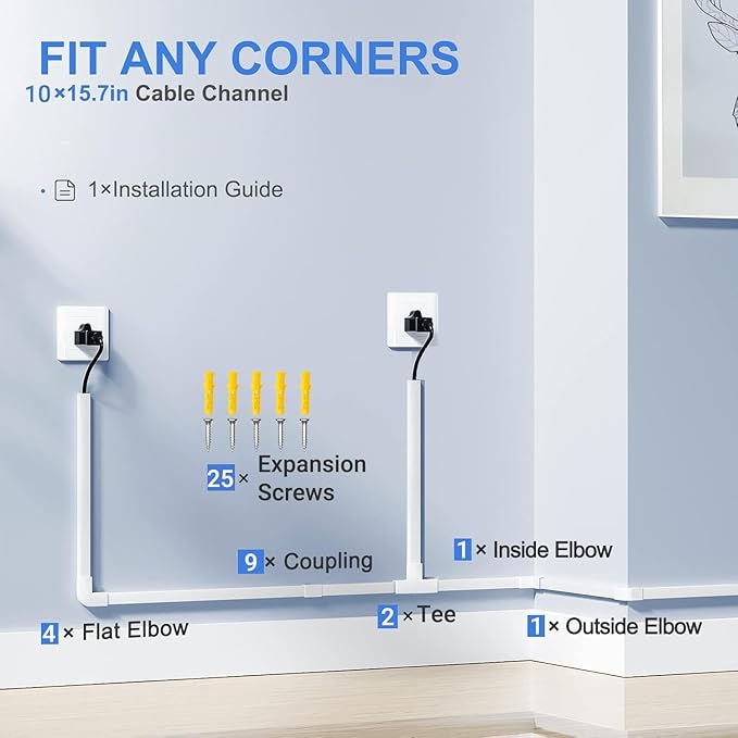 Cable Management ，157in Pvc Cord Hider TV Cable Hider Wall，paintable Cord Concealer for Hide Cords Wall Mounted，wire Covers for Cords on Wall， L15.75in*W0.95* H0.55in,White (157in L*0.95in W*0.55in H)