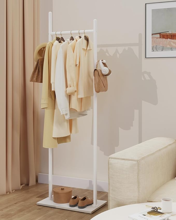 Large Metal Coat Rack Freestanding, Modern Coat Hanger Stand with 2 Hooks and Heavy Rock Slab Base, Industrial Clothes Rack, Garment Rack, 19.7 x 11.8 x 68.9 In, White, GYJ202MW