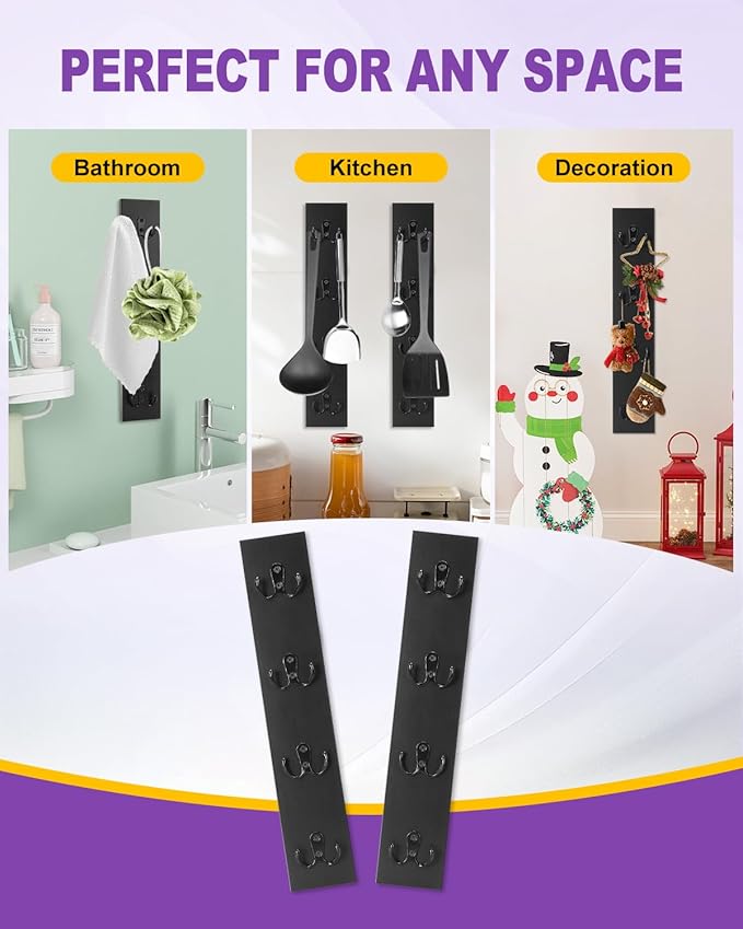 UCEC Vertical Key Holder Wall Mount – Solid Wood Key Rack with Hooks, Space-Saving Organizer for Entryway, Garage & RV – Easy Install, Wall Hooks for Hanging, Black