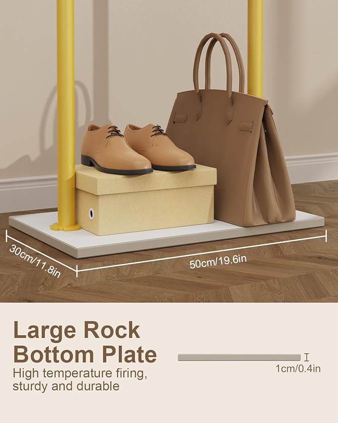 Large Metal Coat Rack Freestanding, Modern Coat Hanger Stand with 2 Hooks and Heavy Rock Slab Base, Industrial Clothes Rack, Garment Rack, 19.7 x 11.8 x 68.9 In, Golden Yellow, GYJ202MWJ