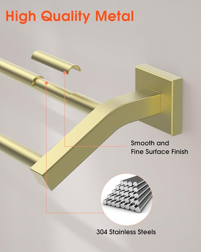 Alise Bath Double Towel Bars Towel Racks for Bathroom,Wall Mount Towel Holder Heavy Duty SUS304 Stainless Steel Towel Hanger Towel Rail,Gold,16 Inch
