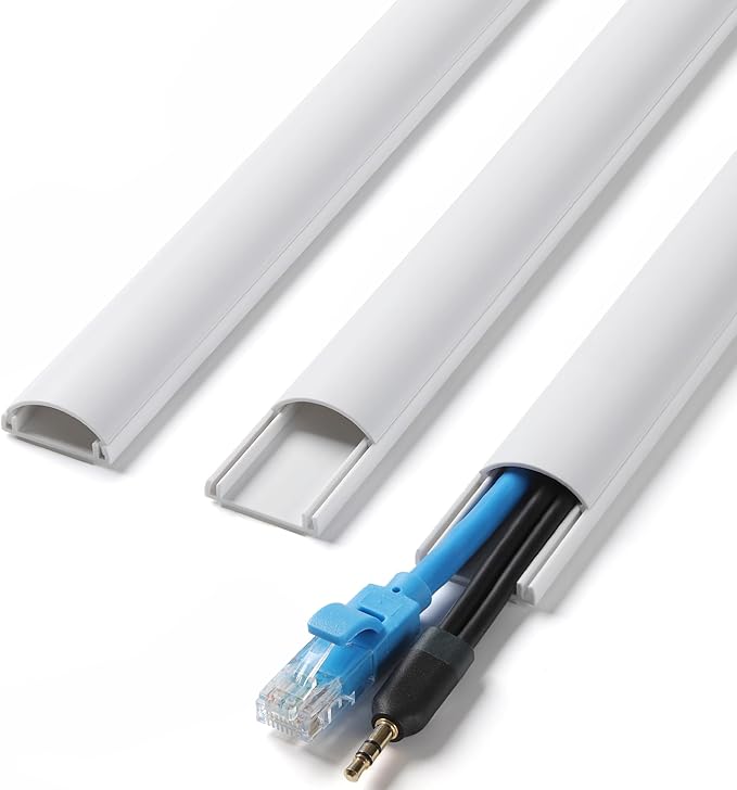 ZhiYo Cord Covers for Wires on Wall, 85in(6 x L14.2in) Cable Hider for Hiding 1-2 Cables, PVC Wire Covers for Cords on Wall Mount TV in Home or Office, White W1in x H0.41in