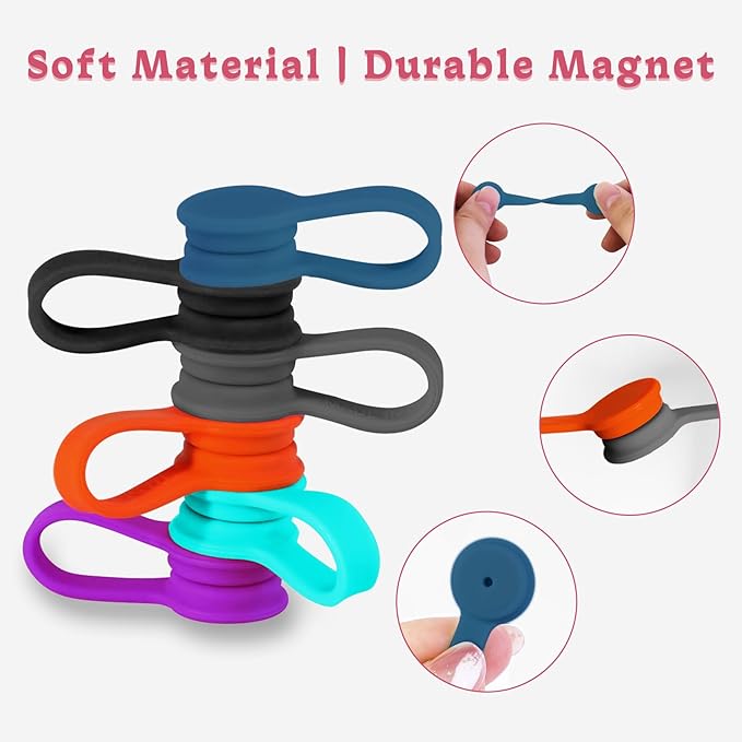 6 Pack Magnetic Twist Ties, Viaky Multicolor Magnet Keeper Bands Winder Wrap Straps Cable Clips Cord Organizer for Earphones/USB Cable/Bookmarks/Keychain/Cable Management