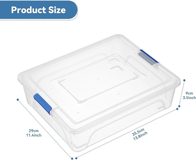 novelinks Clear Plastic Storage Bins with lids, Stackable Storage Containers, Durable Craft Storage Boxes, Organization Containers for Home Office (10 Quart 4 Pack Blue)