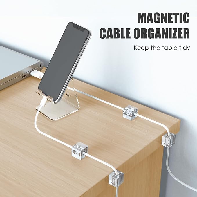 NiHome Clear Acrylic Strong Magnetic Cable Clips Cord Holder 4PCS for Phone Chargers,USB,HDMI,Power Cords, Adhesive Cable Management, Wire Holder Keeper Organizer for Home Office Car Desk Nightstand