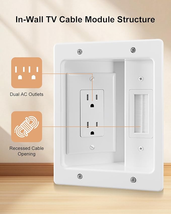 TV Cord Hider for Wall Mounted TV with Recessed Wall Outlet, In-Wall Cable Management Kit with 9.84FT, DIY Installation Kit with Hardware, for Home Theater (Only 2AC)