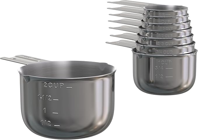 Color Up Measuring Cup Set, 8 Piece, Copper and Chrome Finish, Stainless Steel, Accurate for Wet & Dry Ingredients, Embossed Markings, Easy Pour Spouts, Dishwasher Safe, Kitchen Essential (Stainless)