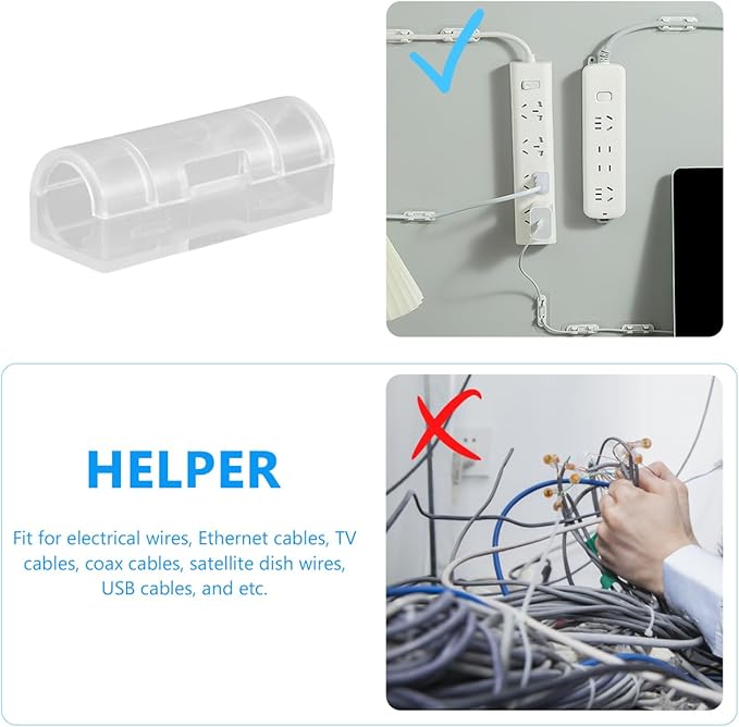 OSALADI 20 Pcs Self-Adhesive Cable Clips Wall Line Card Wire Organizer Cord Holder for Desk and Wall Cable Management Compact 1.29X0.51X0.47In