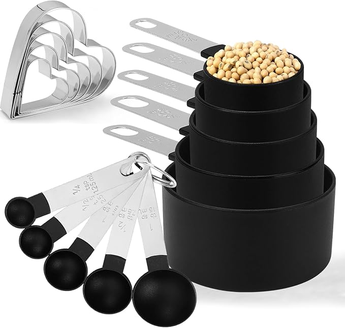 Accmor Measuring Cups & Spoons Set, 10 Pcs Plastic Cups and Spoons With Stainless Steel Handle, 5 Pcs Stainless Steel Cookie Cutters, Stackable Kitchen Gadgets Measure Tools for Cooking & Baking