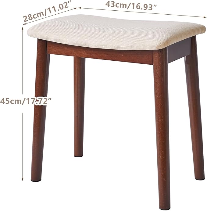 IBUYKE Vanity Stool with Saddle Cushion,Modern Foot Stool Ottoman Piano Bench,Foot Rest Stool with Solid Wood Legs, Small Upholstered Bench for Bedroom, Entryway,Beige,WBD007HM