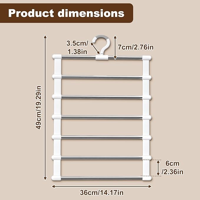 CTIME 2 Pack Pants Hangers Space Saving, Non-Slip Closet Organizer with 360° Rotatable Hook, Ideal for Scarves, Jeans, Pants, Ties & Towels