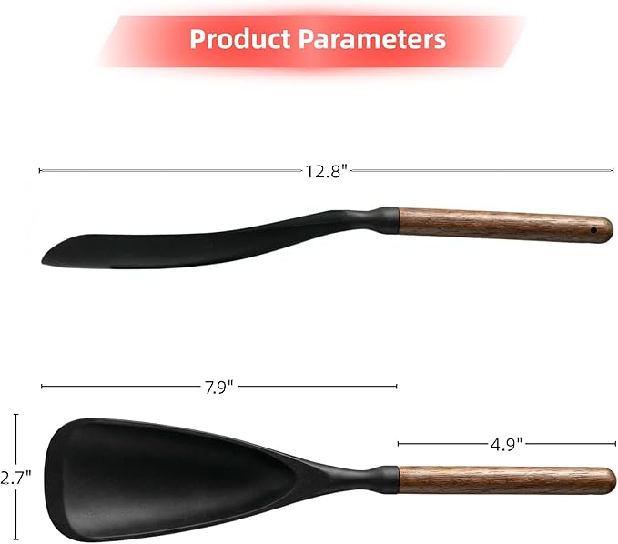 2-Pack Silicone Spoonula with Wooden Handle, BPA-Free Spatula Spoon for Nonstick Cookware, Heat Resistant Cooking Spoon for Mixing, Scraping, Scooping and Serving(Black&White)