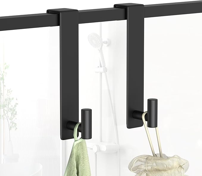 PMMASTO 10 Inch Extended Over The Door Hooks 2-Pack, Rustproof Stainless Steel Door Hanger with Non-Slip Pads for Bathroom Kitchen Entryway (Black, Fits 1-3/4" Thick Door, T Shape 2 Pack)