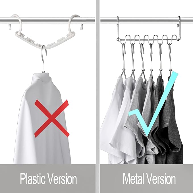 KLEVERISE 20 Pack Metal Space Saving Hangers, Stainless Steel Hangers, Magic Cascading Closet Clothing Hanger Organizer Space Saver, College Dorm Essentials
