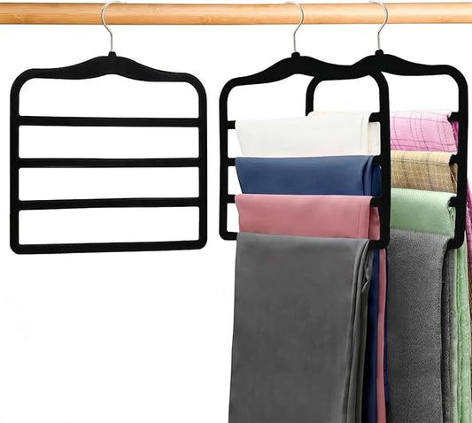 2-Pack Velvet Pants Hangers - Space Saving Multi-Layer Non-Slip Closet Organizers for Jeans, Trousers & Scarves - Ideal Dorm Room Storage Solution for Small Spaces