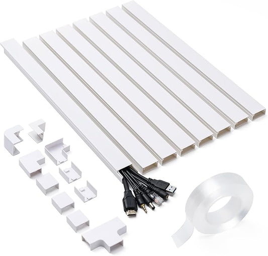 126in Cord Hider Kit, Cord Covers for Wires on Wall, Cable Hider Cord Organizer, Wire Hiders for TV on Wall, Cord Concealer, Cable Cover Wall Wire Management, 8 X L15.7 W1.18 H0.6in, White