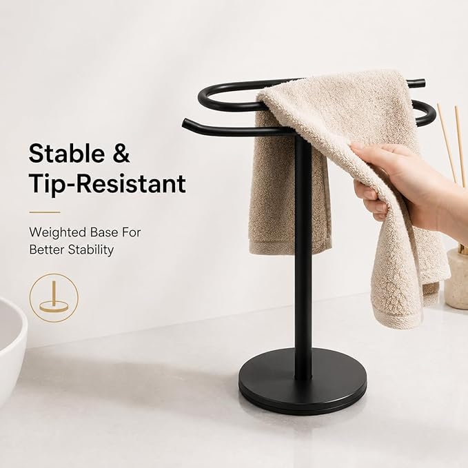 Matte Black Hand Towel Holder Stand,13 Inch Free-Standing Towel Rack, SUS304 Stainless Steel Towel Bar Rack Stand, Tower Bar for Bathroom Kitchen Vanity Countertop…