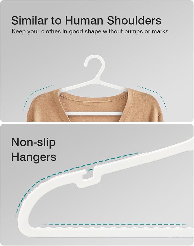 ABHENG 100 Pack Clothes Hangers, Non Slip Plastic Coat Hangers, Space Saving Hangers, Heavy Duty, Hanging Dry Wet Clothes, 16.4" x 8.3", White, UAPY05100W