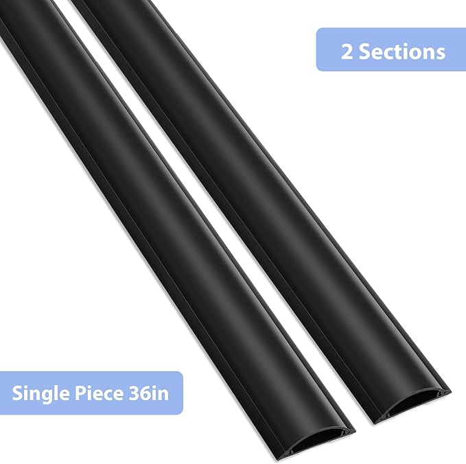 ZhiYo Cord Cover Floor, Large Capacity Floor Cable Cover, Hard PVC Cord Hider, Wire Cable Management Raceway, Black, Cord Cavity - 1.8"(W) x 0.6"(H)