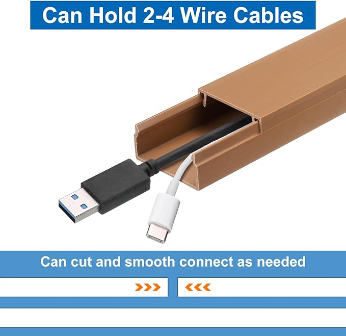 HARFINGTON 5pcs Cord Hider Wall 15inx1.18inx0.6in (LxWxH) PVC Cable Cover Self Adhesive Wire Hider Wall Mounted TV Cable Raceway for Cables Management (75in Total Length),Brown