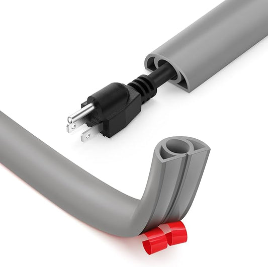 12ft Cord Cover Floor for Extension Cords, Self-Adhesive Floor Cable Cover to Protect Cables & Prevent Tripping, PVC Cord Hider Protector, Internal Wire Management Channel Diameter: 0.39", Grey