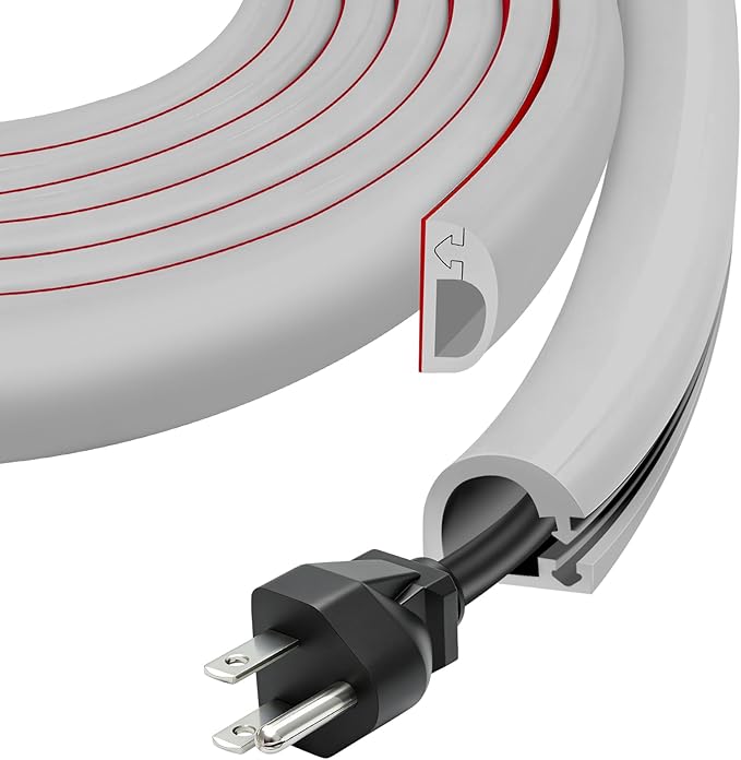 Wall Cord Hider, Flexible Self-Adhesive Wire Cover, Side-Open Cable Raceway for Cords on Wall, Cord Concealer for Mounted TV, Home Theater & Office (Gray, Regular-118inch)